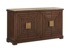 a wooden cabinet with two doors on the front and one door open to reveal a marble top