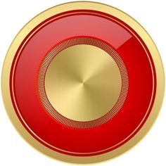 a shiny red and gold button with a circular design on it's center piece