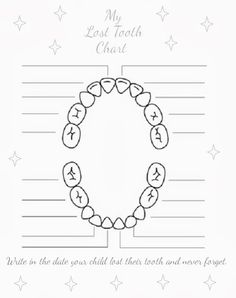 a tooth chart with the words, my lost tooth chart written on it and stars in the background