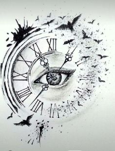 a clock with an eye and birds on it