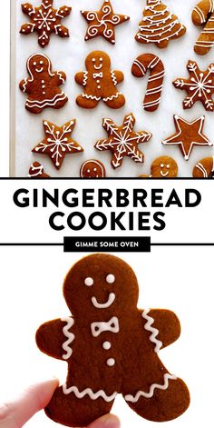 the gingerbread cookies are being held up in front of an image with text overlay