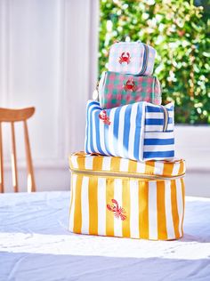 Embroidered Lobster, Crab And Lobster, Skincare Essentials, Vanity Case, Oliver Bonas, Cooler Bag, Blue Gingham, Interior Trend, Gingham Check