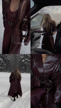 Winter Outfits Monochrome, Heel Boots Outfit Aesthetic, Heels In Winter How To Wear, Iconic Winter Outfits, New Year Winter Outfit, Dark Red Winter Outfit, Chic Monochrome Outfit, Coat Leather Woman, Winter Outfit Long Coat