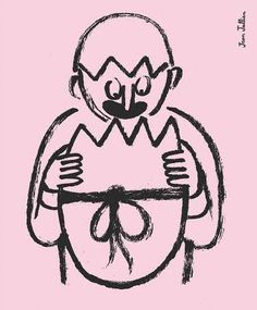 a drawing of a man holding a plate with the words carucci's buona pasqua on it