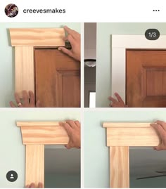 four pictures showing how to make a door frame