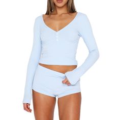 PRICES MAY VARY. Material: 2 Piece pajama set is made of stretchy, ultra soft, skinny, breathable and lightweight ribbed knit fabric for women sleepwear, lounge wear. Basic women’s 2 piece loungewear outfit set include a ribbed knit long sleeve crop top and a slim fit mini short pants. Featuring long sleeve, v button up closure, tight slim fit, elastic high waist mini shorts. Design: The cami pajamas sets includes cami top an elastic waisted ruch bodycon shorts, the elastic waistband will make i Outfits Pajamas, Lounge Sleepwear, Loungewear Outfit, Shorts Y2k, Slim Fit Crop Top, Cropped Tee Shirt, Crop Top And Shorts, Womens Pyjama Sets, Casual Stylish