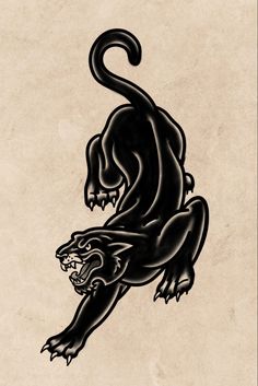 a black and white drawing of a panther