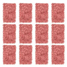 a set of nine square pink rugs on a white background, each with different sizes and colors