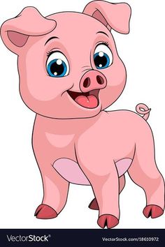 cartoon pig with big blue eyes on white background - animals characters, people & pets