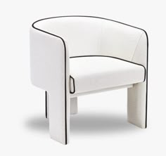 a white chair with black trim around the armrests and back end, on a white background