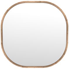 an oval mirror with wood trim around the edges on a white background, it appears to be empty