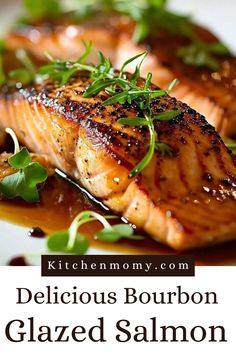 Delicious Bourbon Glazed Salmon Recipe Bourbon Salmon Recipes, Bourbon Sauce For Salmon, Honey Bourbon Salmon, Glaze For Salmon, Glazed Salmon Recipes, Salmon With Blueberry Sauce, Bourbon Glazed Salmon Recipes