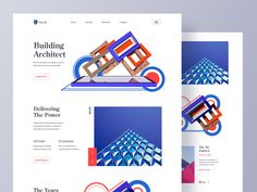 two page layouts for the building architecture website, with an image of a house on top