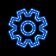 a blue glowing gear wheel on a black background with the word'o'written below it