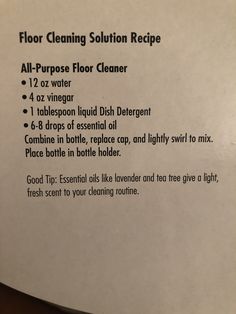 a paper with instructions on how to use a floor cleaning solution