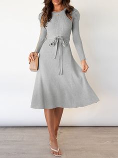 Shop Allegra K for puff long sleeves knitted lace-up midi sweater dress you are looking for, get more women's dresses for yourelf. Order now! Free Returns! Cable Knit Sweater Dress, Casual Chique, Puff Long Sleeves, Long Sleeve Knit Dress, Sweater Dress Midi, Long Sleeve Midi, Knit Sweater Dress, Mid Length Dresses, Outfit Casual