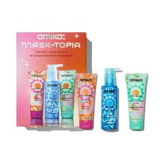 mask-topia hydration and repair hair mask set | amika Amika Shampoo, Dream Routine, Repair Hair Mask, Hair Care Kits, High Porosity Hair, Overnight Hairstyles, Hair Repair Mask, Low Porosity Hair Products, Repair Hair