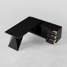 a black desk with two drawers on it