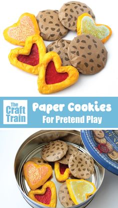 the craft train paper cookies for pretend play are ready to be cut and put in tins