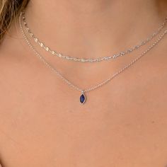 This layered tiny Sapphire teardrop birthstone necklace is a set of 2. The chains are solid sterling silver 925. They have an extension so that the size can be adjusted. The one necklace is a plain chain while the other has a teardrop on it. Silver Necklaces Dainty, Grad Jewelry Silver, Jewellery Silver Necklace, Prom Necklaces Silver, Silver Blue Necklace, Cute Silver Necklaces, Prom Jewelry Ideas, Layered Silver Necklaces, Silver Necklaces Layered