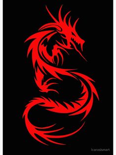 a red dragon on a black background with the word's symbol in the middle