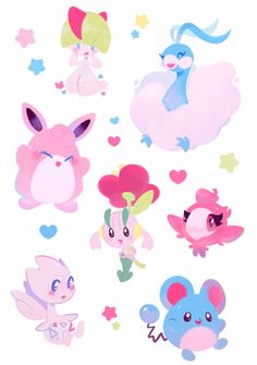 the pokemon stickers are all different shapes and sizes