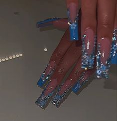 Pink Nail Ideas Birthday, Light Blue Freestyle Nails, Long Blue Nails With Rhinestones, Rhinestone Nails Medium Length, Blue Diamond Nails Acrylic, Blue Nails With Diamonds Rhinestones, Blue Long Acrylic Nails With Diamonds, Blue Acrylic Birthday Nails, Blue And Black Birthday Nails