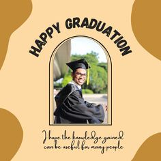 a graduation card with an image of a man in cap and gown smiling for the camera