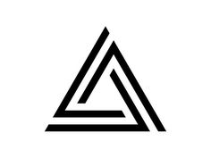 a black and white triangle logo on a white background