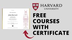 an image of a certificate with the words free courses with certificate on it and a red arrow