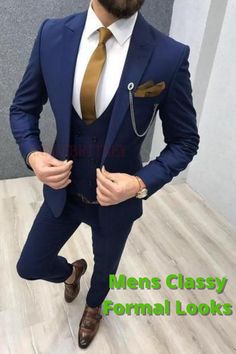 Step out in style in this Men's Slim Fit Suit for a classy men's Fashion look. Turn heads in this classy men's guest wedding outfit. Stand out in the next formal event you attend by sliding on this three-piece suit a men's classy style. This classy 3-piece mens suit is a men's formal fashion outfits. men's suit for wedding, Men's formal business suit, men's business outfit idea, Men's clothing styles, trendy mens outfits, Men's Suit Formal Fashion. #mensstyle #mensfashion #menswear #menslook Suits Men 3 Piece, Coat Pant For Men, Blue Mens Suit, Groom Blue Suit, Men Suits Blue, Suits Tuxedo, Groom Suits, Blue Suit Men, Suits Wedding