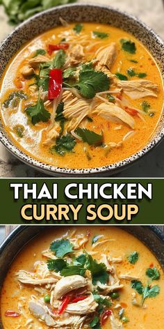 Thai Yellow Coconut Curry, Curry Rice Noodles, Spicy Thai Chicken Soup, Red Curry Rice, Yellow Coconut Curry, Thai Chicken Curry Soup, Coconut Curry Chicken Soup, Easy Thai Chicken, Thai Soup Recipes