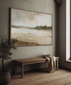 Vintage Lake Landscape Oil painting Rustic Lake Art Painting Vintage Rustic Lake Oil Painting Minimalist Artwork Abstract, Mcgee Artwork, Horizontal Wall Art, Artwork For Living Room, Country Paintings, Lake Art, Minimalist Landscape, Minimalist Artwork, Lake Wall Art