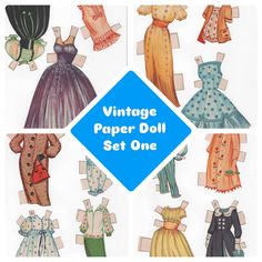 vintage paper doll set one with dresses and bonnets