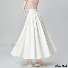 Olivia Mark - Blush-colored, High-Waisted Pleated Skirt with Tummy Control - Elegant Midi Skirt with Flowing Silhouette and Umbrella-Style Design Elegant Midi Skirt, Midi Skirt Casual, Fashion Umbrella, Umbrella Skirt, High Waisted Pleated Skirt, Half Skirt, Elegant Skirt, Summer Skirts, Long Sleeve Bodycon