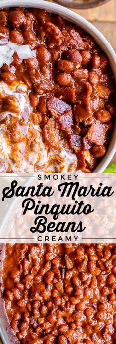 two images showing how to make the best santa maria pinto beans recipe with only three ingredients