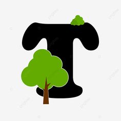 the letter t is next to a tree, font, alphabet, green png and psd