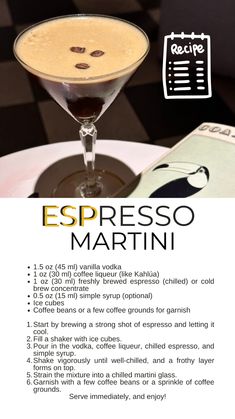 Enjoy this delicious Espresso Martini. Follow our blog for more. Esspreso Martini Drink, Coffee Martini, Creative Drinks, Pomegranate Martini, Alcoholic Treats, Cold Brew Iced Tea, Cinnamon Dolce Latte, Adult Beverages Recipes