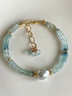 Aquamarine and Baroque South Sea Pearl Beaded Bracelet - Etsy Modern Gemstone Jewelry, Bracelet Ideas With Pearls, Briolette Jewelry, Aquamarine Beaded Bracelet, Aquamarine Bracelet Beads, Pearl Bead Bracelet, Sundance Jewelry, Pearl Beaded Bracelet, Chalcedony Bracelet