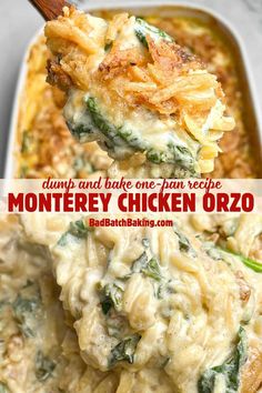 a spoonful of dumpling and bake one - pan recipe monkeyey chicken orzo