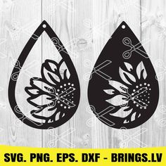 two tear shaped cut outs with flowers on them, and the words svg png eps