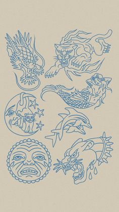 an image of blue ink drawings on white paper