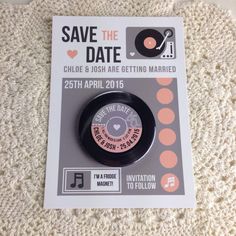 save the date magnet with record player on it