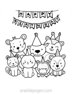 Free printable happy birthday coloring pages that are great for both kids and adults. These happy birthday coloring sheets are a great kids activity, perfect for birthday parties or a library or classroom celebration! Relax and enjoy these birthday coloring pages featuring balloons, birthday cake, presents, a unicorn, and other fun animals. And they're all FREE to download and print! Wild One Coloring Pages, Birthday Coloring Pages Free Printable, Birthday Coloring Sheets, Happy Birthday Coloring Pages, Fun Animals, Birthday Coloring Pages, Cute Happy Birthday, Balloons Birthday, Colorful Birthday