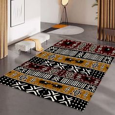 a living room with a rug on the floor