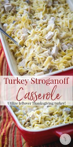 turkey stroganoni casserole with text overlay