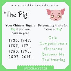 the pig zodiac sign is in english and chinese characters are also on it's own side