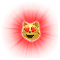 a yellow cat with red hearts on its eyes is smiling at the camera while it's surrounded by rays