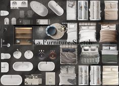 a collage of various white and grey items