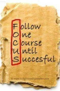 a piece of paper with the words follow me, course until successful written on it